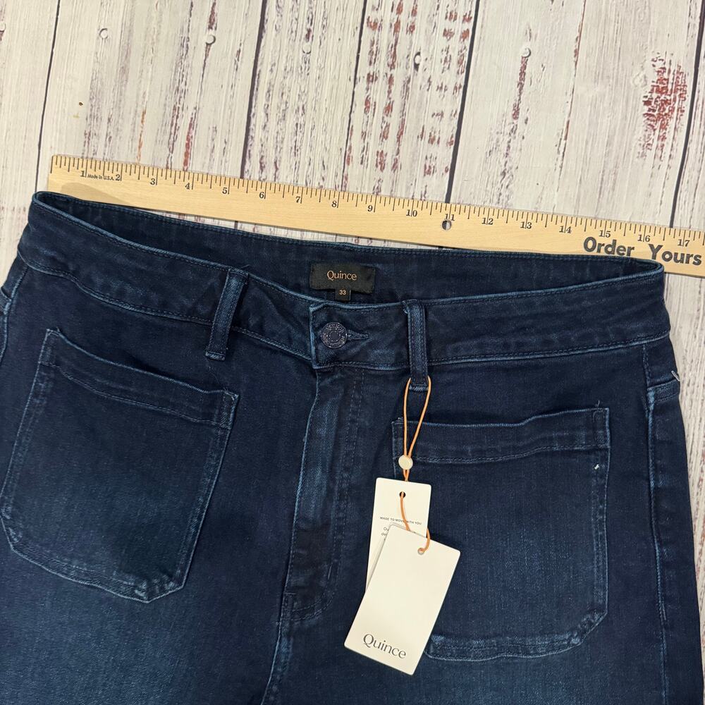 Quince Womens 33x24 Bella High Rise Patch Pocket Wide Leg Jeans Blue Cropped NWT - Picture 9 of 12